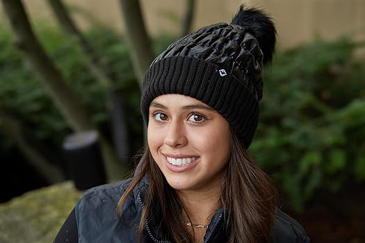 Funky Junque Womens Winter Beanie with Faux Fur Pom Pom and